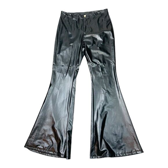 Daisy Womens Faux Leather Flared Motorcycle Biker Pants Black High Rise XL - Picture 3 of 7
